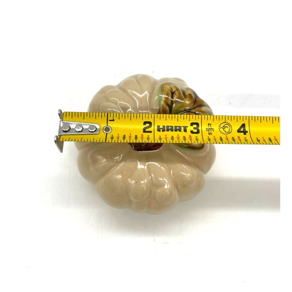 Greenbrier International Cream Ceramic Pumpkin Fall Autumn Thanksgiving 3"x2.25" - Picture 3 of 4